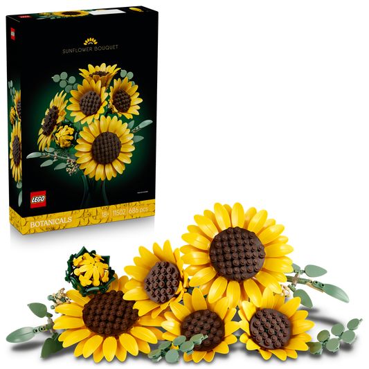 LEGO Botanicals Boeket met Zonnebloemen – Kunstbloemen Bouwpakket voor Volwassenen – Nepbloemen Set met Eucalyptusstelen – Slaapkamer- en Woonkamerdecoratie – DIY Cadeau voor Vrouwen – 11502