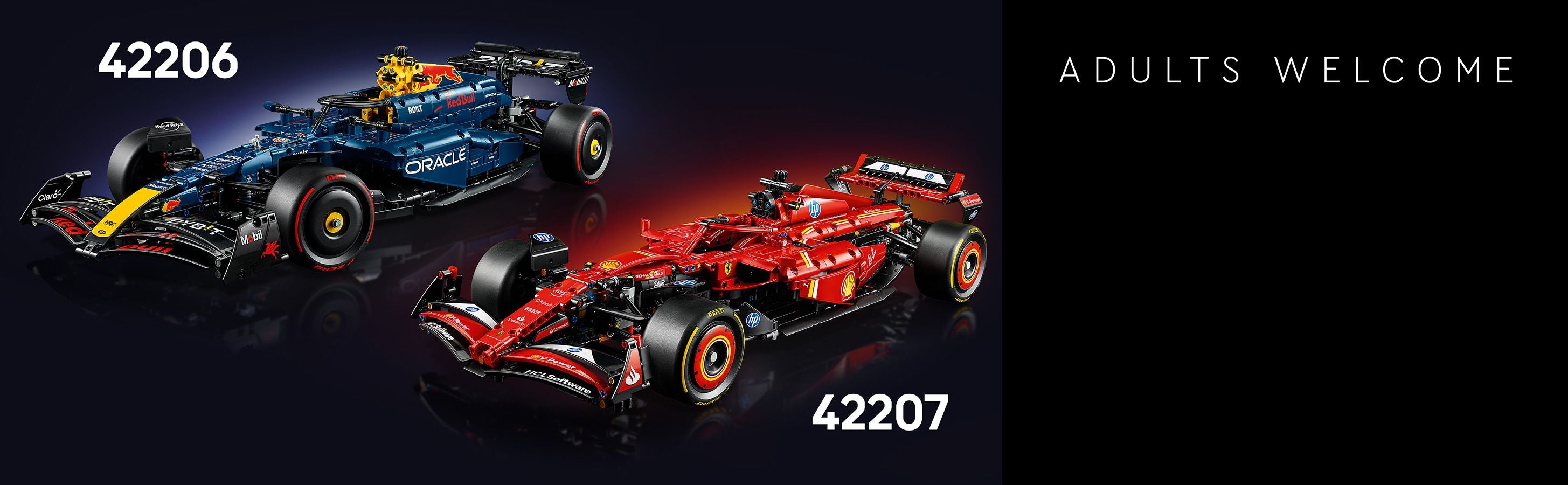 lego RedBull van Max Verstappen en de Ferrari van Lewis Hamilton